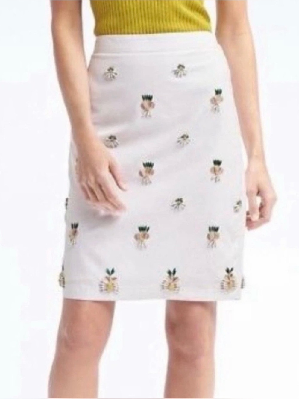 NEW BANANA REPUBLIC Women's Cotton Pencil Skirt Sequined Beaded White Size 8